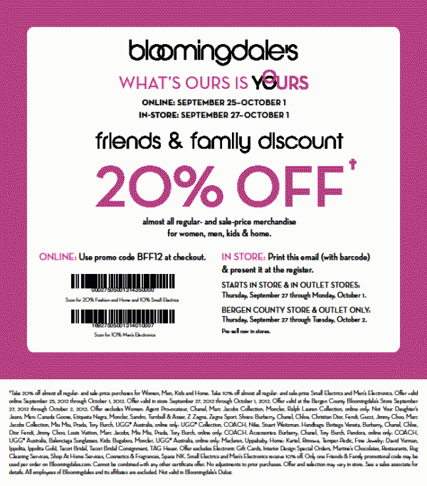 Bloomingdales 20% Off Coupon Code Friends & Family Sale - Classy Mommy
