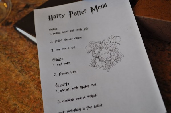 Harry Potter Lunch Menu