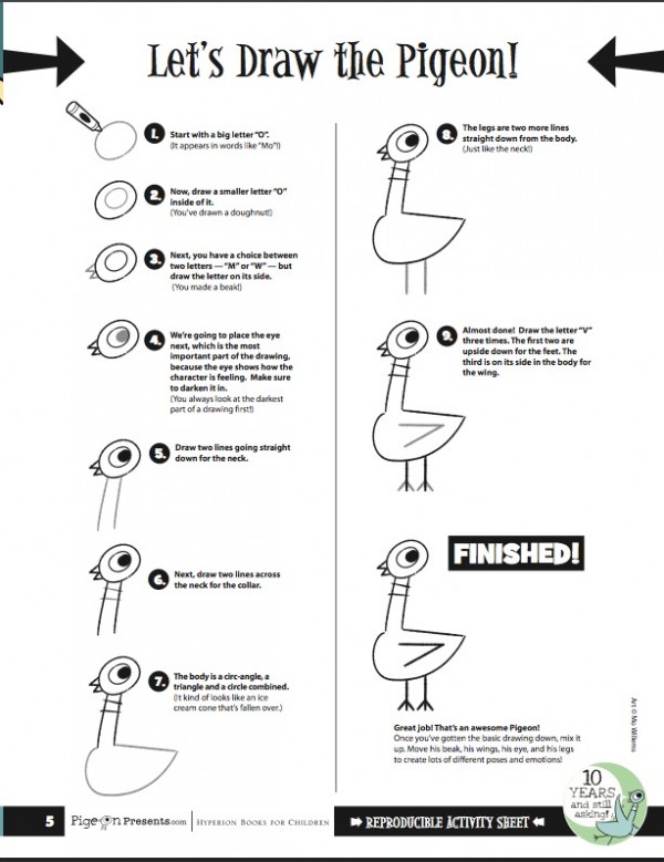 Easy Directions on How to Draw the Pigeon from Mo Willems