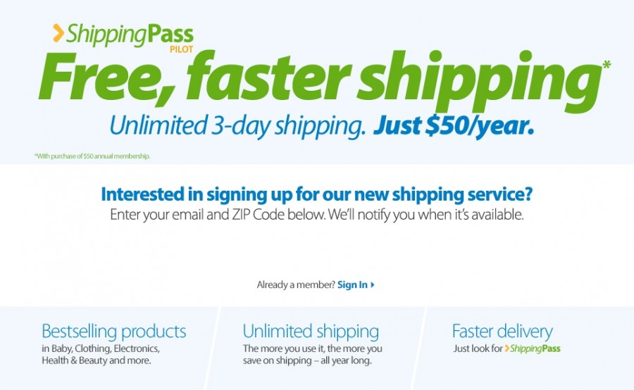 Walmart Shipping Pass Free 3 Day Shipping with no Minimum Orders