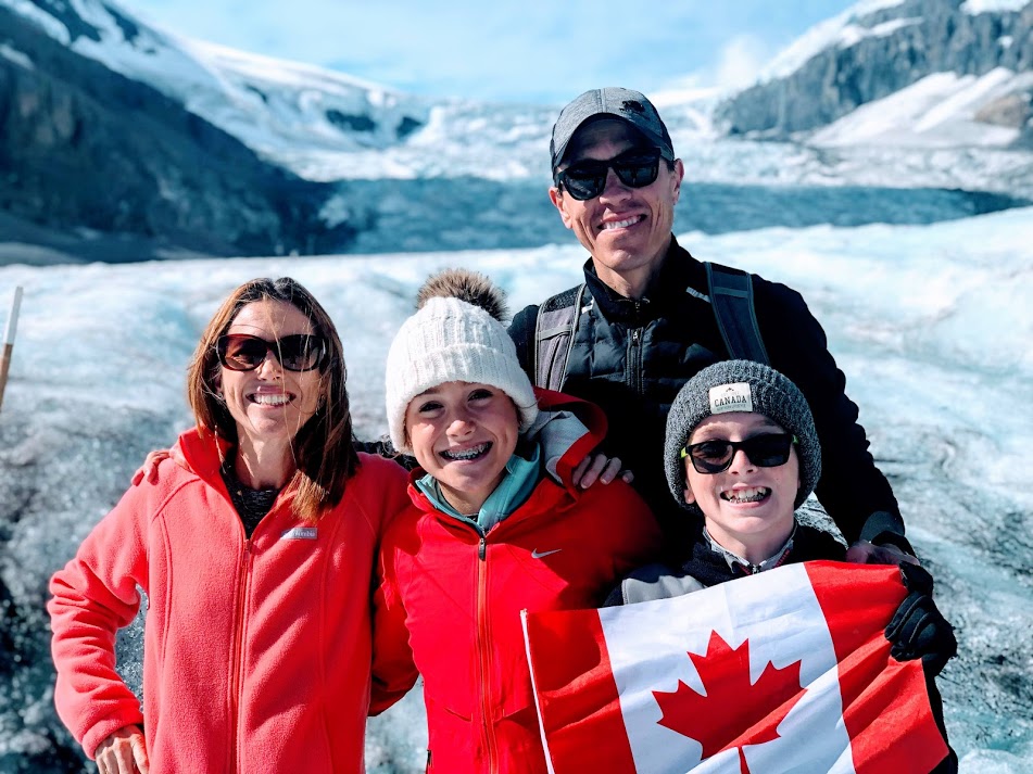 Athabasca Glacier with Canada Flag Photos