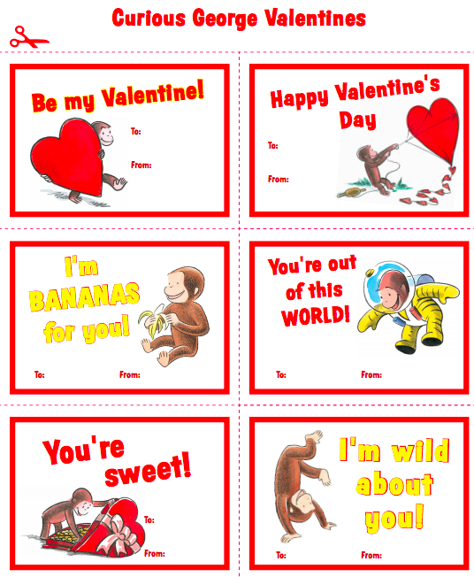Free Printable Curious George Valentine Cards