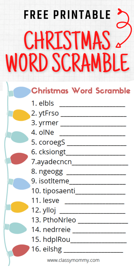 Free Printable Christmas Word Scramble - Classy Mommy
