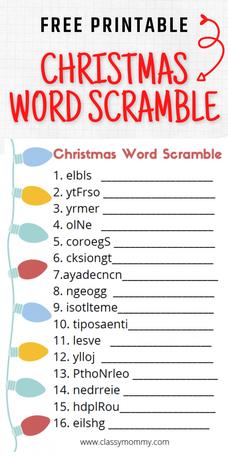 Free Printable Christmas Word Scramble Classy Mommy