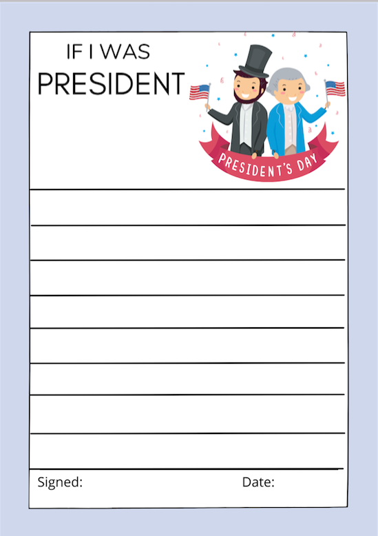 Free Printable If I was President Writing Prompt