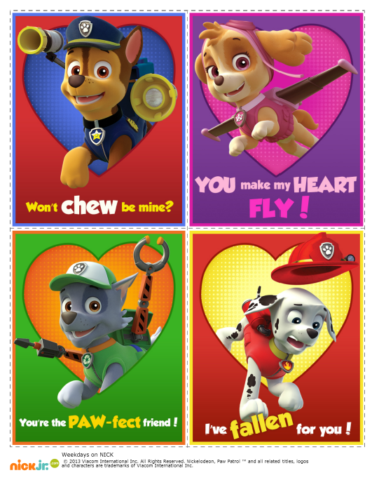 Paw patrol valentine cards
