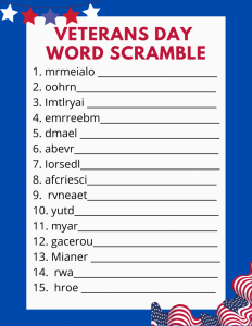 2024 Free Printable Electoral College - Free Printable Veterans Day Word Scramble 791x1024 232x300