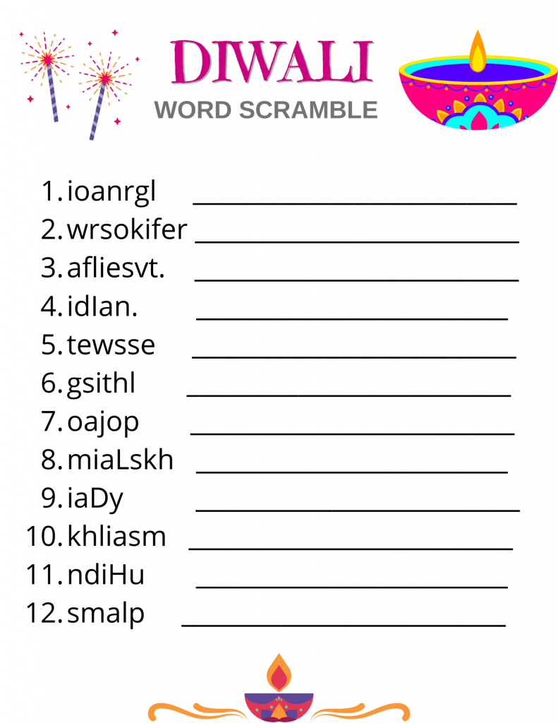 Free Diwali Word Scramble